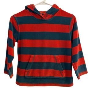 Mini Boden Size 7 - 8 Red and Blue Striped Terry Pullover Hoodie